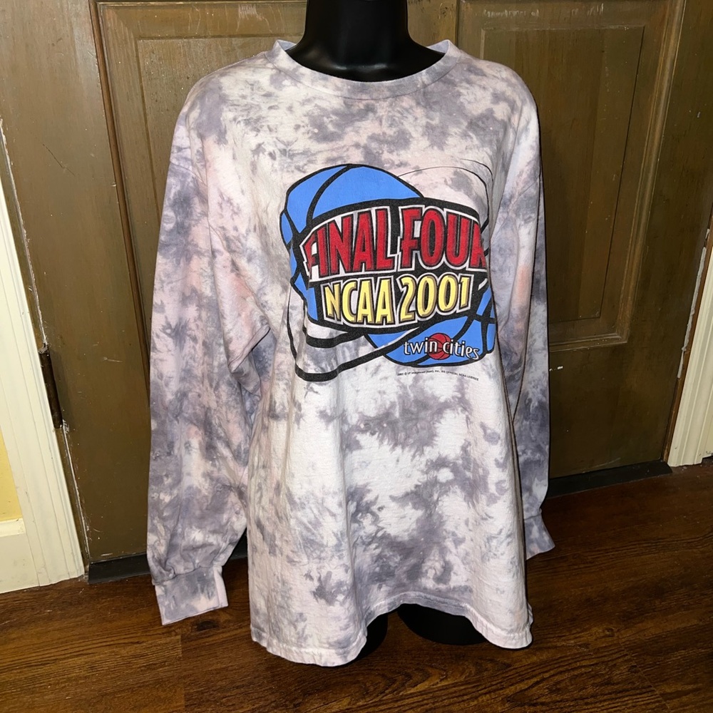Y2K Lee NCAA ‘01 Final Four Gray White Tie-Dye Long Sleeve Cotton Shirt Size M - Picture 4 of 10